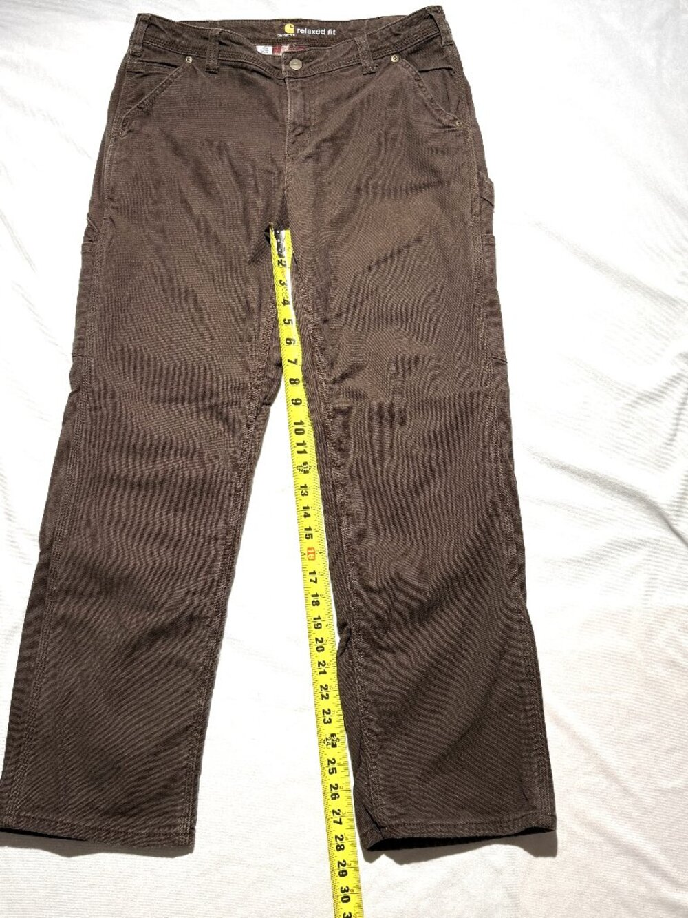 Carhartt Womens Flannel Lined Heavy Work Pants 10 Short Brown Stretch Workwear - Picture 6 of 8